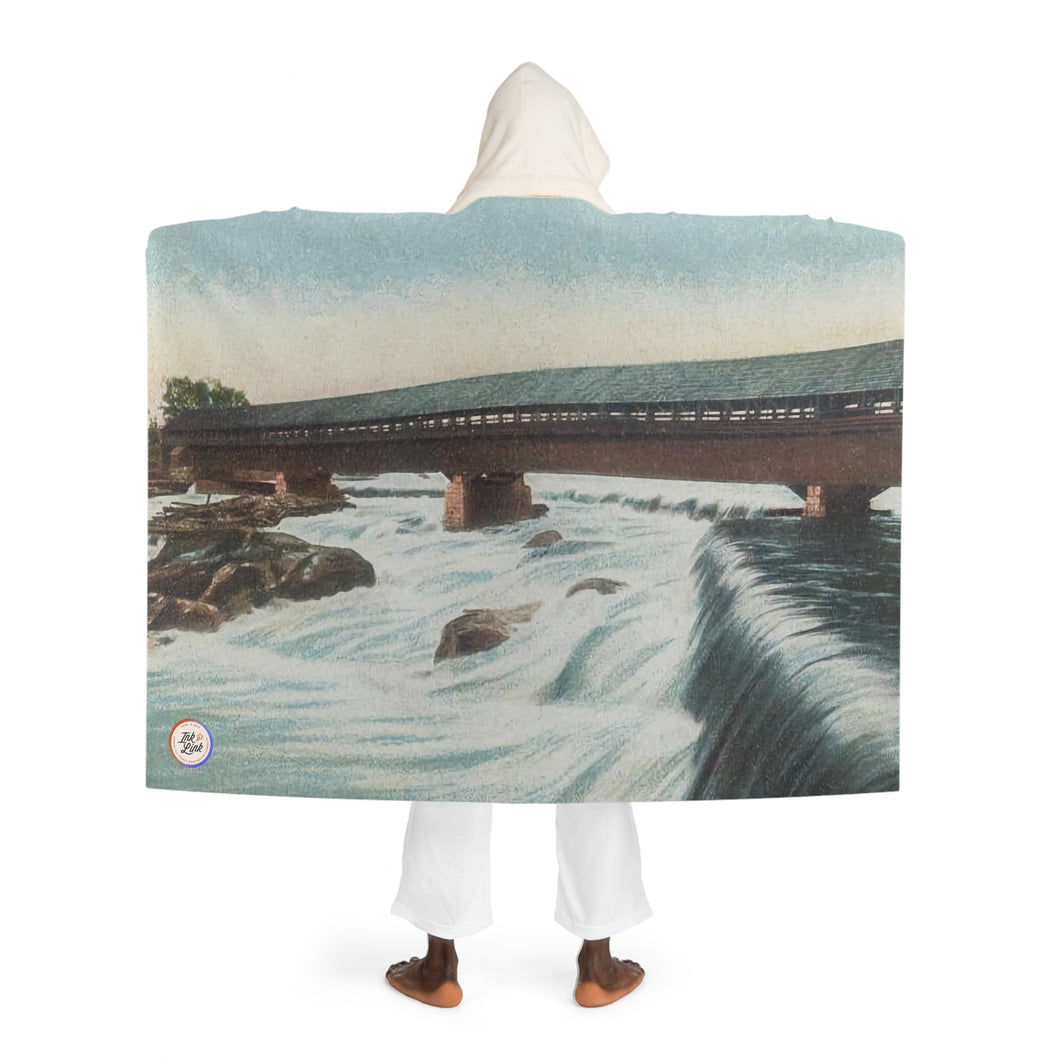 Amoskeag Falls Ink Link Hooded Sherpa Fleece Blanket