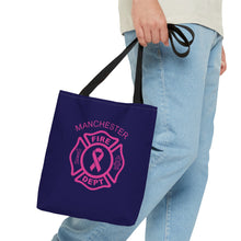 Load image into Gallery viewer, Manchester Fire Dept Breast Cancer Awareness Navy Blue Tote
