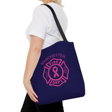 Load image into Gallery viewer, Manchester Fire Dept Breast Cancer Awareness Navy Blue Tote
