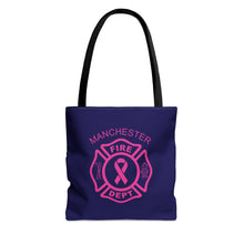 Load image into Gallery viewer, Manchester Fire Dept Breast Cancer Awareness Navy Blue Tote
